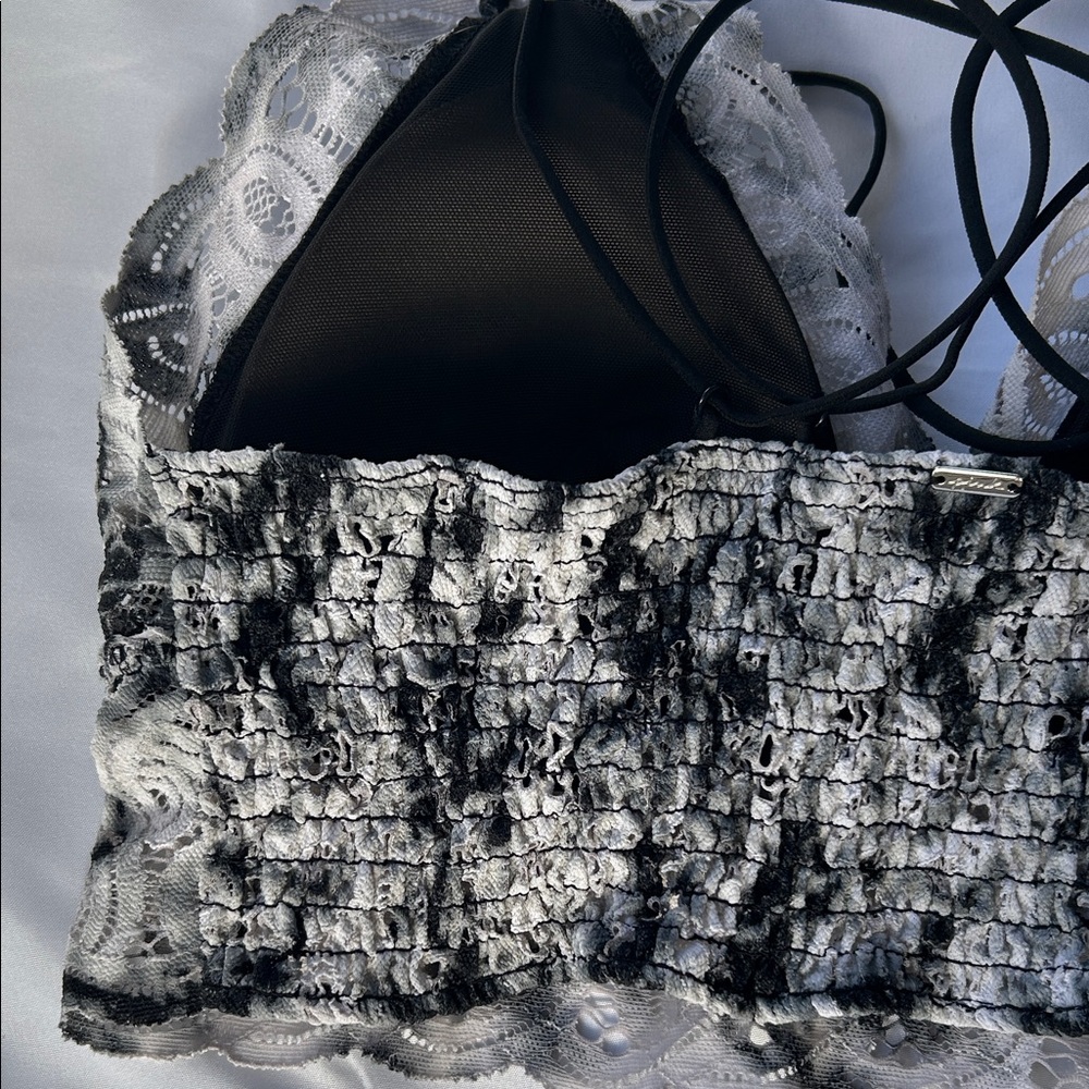 PINK Victoria's Secret Black and White Tie Dye Lace Bralette Bra XL - Picture 5 of 12